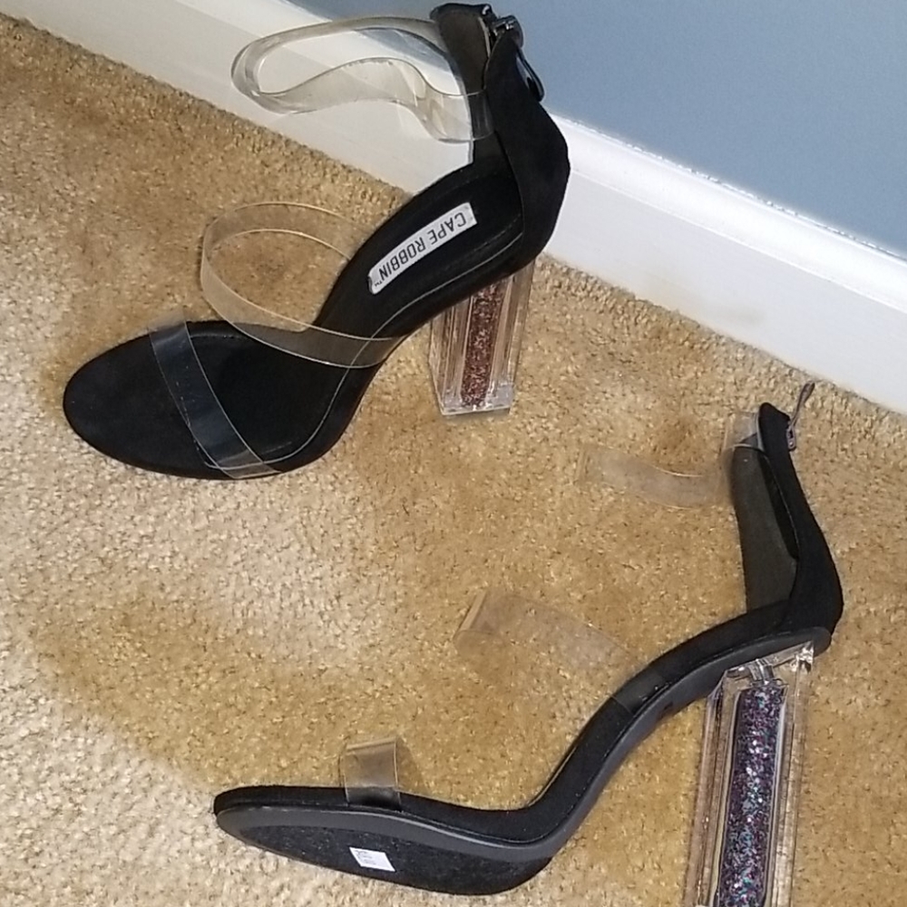 Black with clear strap glitter heels